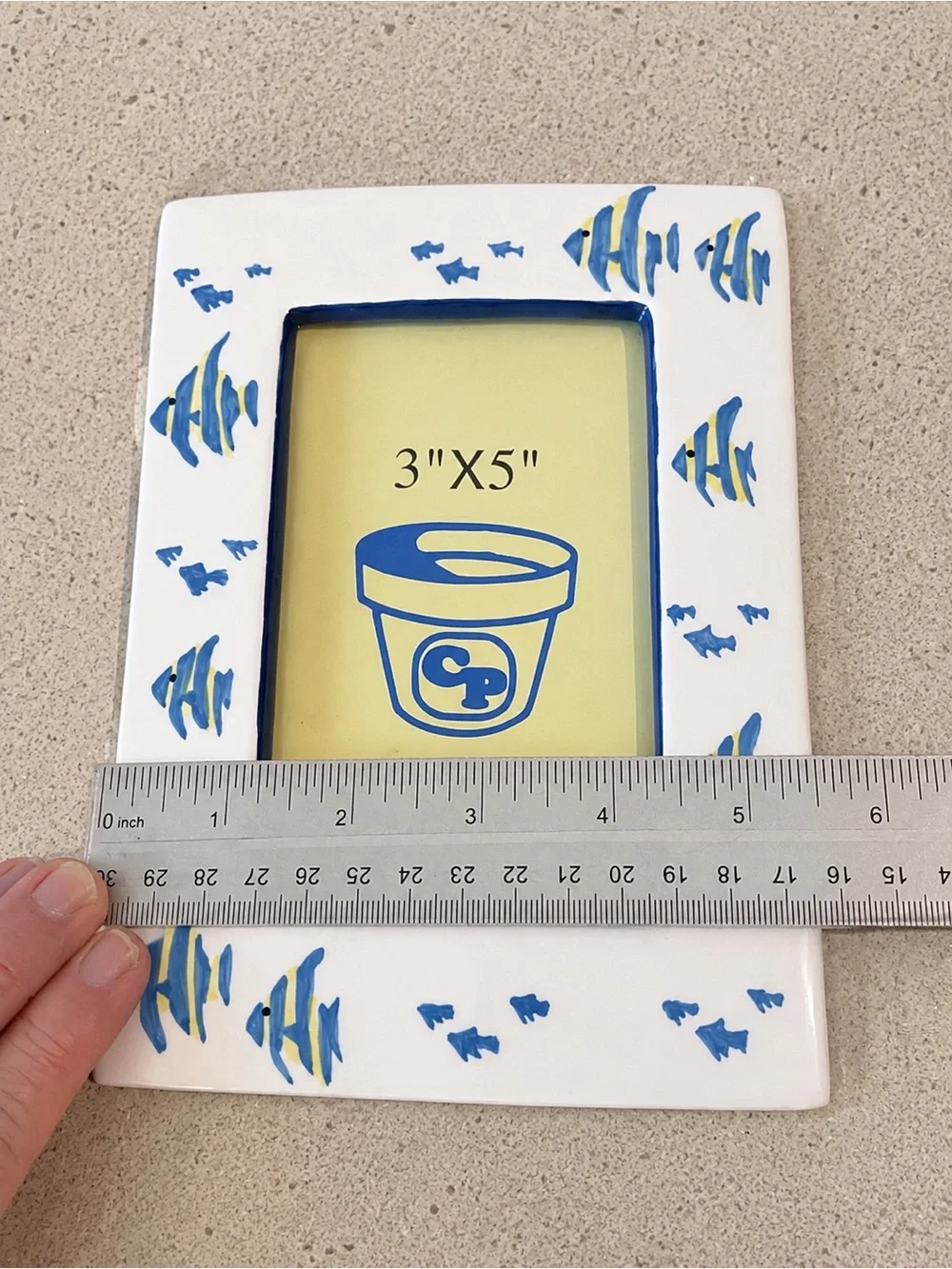 Hand-Painted Fish 3x5 Picture Frame - Blue & Yellow